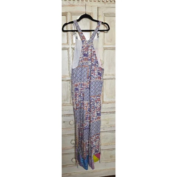 Anthro Let Me Be Patchwork Floral Jumpsuit S White Blue - Picture 3 of 12